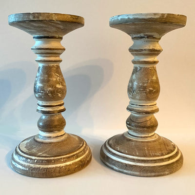 Hosley Set of 2 High Wood Candle Holder 8 Inch High for Pillar Wax Candles Flameless Candle. Distress Finish Candleholder. Ideal Gift for Wedding Party Home Spa Reiki Aromatherapy Candle Gardens O4