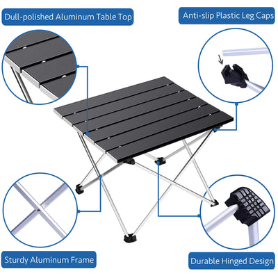 Grope Portable Camping Table with Aluminum Table Top, Folding Beach Table Easy to Carry, Prefect for Outdoor, Picnic, BBQ, Cooking, Festival, Beach, Home Use (Black-S)