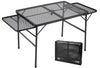 SKIKEN Family Camping Table with 2 Side Shelves, Folding Metal Grill Table, Large Metal Mesh Table Top, 2 Adjustable Heights, Picnic Table/Outdoor Table with Wing Panels Side Shelf(4.5ft, Black)