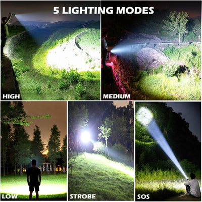 Rechargeable Flashlights 990,000 Lumens, Super Bright LED Flashlight High Lumens with USB Cable, 5 Modes Waterproof Flashlight Powerful Flash Light for Home Camping Hiking