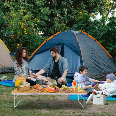 Moosinily Camping Table 4FT Folding Picnic Table Foldable Low Camp Table Portable Lightweight Outdoor Beach Floor BBQ Travel Yellow 47.2×15.7 inch