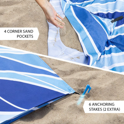Everlasting Comfort Beach Blanket Waterproof Sandproof - Large Oversized Sand Free Beach Mat Fits Up to 10 People w/Stakes, Storage Bag - Essentials for Beach, Picnic, Concert