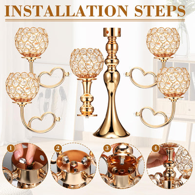 Tioncy 4 Pcs 5 Arm Gold Crystal Candle Holders 21.5 Inch Tall Gold Candelabra Centerpiece with Crystal Candle Holder Bowl for Wedding Home Anniversary Dinner Party Table Decoration (Gold)