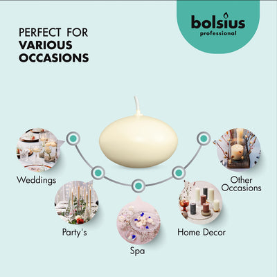 BOLSIUS Unscented 1.75" Floating Candles - Pure Rich Creamy Ivory, 40 Set - Smokeless, European Quality - Imbue Breathtaking Ambiance for Romantic Wedding Centerpieces, Decorations, Holiday Parties