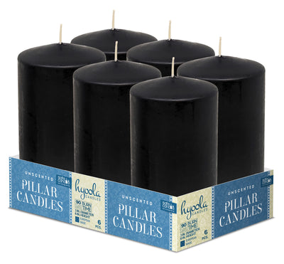 Hyoola Black Pillar Candles 3x6 Inch - 6 Pack Unscented Pillar Candles - European Made