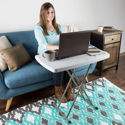 Lavish Home Lightweight Portable Folding Desk-Small Plastic Table for Camping, Playing Cards, and Crafting by Everyday Home, 19-28 Inch Tall, White