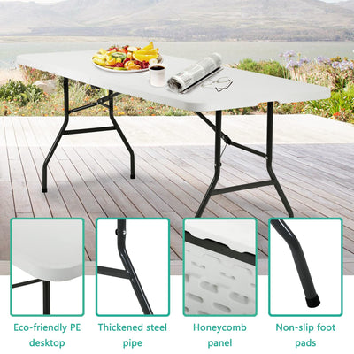 PayLessHere Camping Table Plastic Picnic Table Office Table for Parties Wedding Camping Office with Carrying Handle (White, 6 FT)