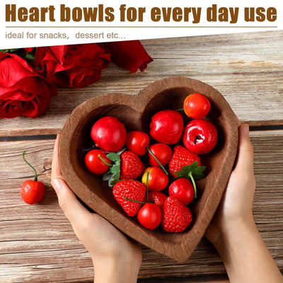 Tioncy 10 Pcs Wooden Dough Bowls Wood Heart Shaped Bowl Heart Dough Bowl Bulk Farmhouse Dough Bowl Candles Decoration for Home Dining Holding Candles Making Bread Dough Fruits Table Supplies, 7 Inch