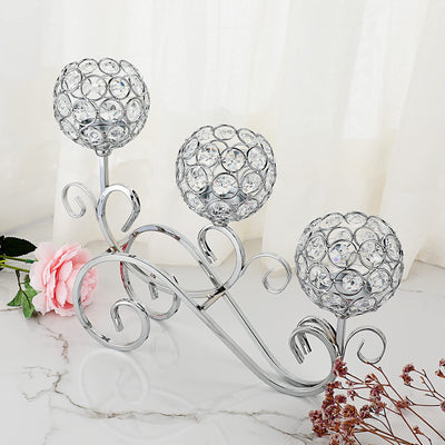 OwnMy 3 Arms Crystal Bowl Tealight Holder Candelabra Candle Holders, Crystal Votive Candle Stand Ornament Tea Light Candlestick Candle Centerpieces for Dining Table Home Decoration Wedding (Silver)