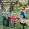 Small Folding Camping Table Portable - Adjustable Height Lightweight Foldable Table with Collapsible Stool and Mesh Layer for Hiking Camp BBQ Picnic Beach Cook Ideal as Lap Desk Bed Table Red