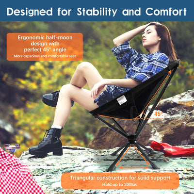 Raynesys Portable Camping Chair, 360° Swivel Lawn Chair, 8 Seconds Quick Setup Folding Chair, 3.8Lb Lightweight Camping Chair for Easy Carry to Hiking, Camping, Sport, Travel, Beach, 1 Pack