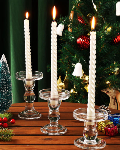 YOUTUOY Crystal Glass Candle Holder Set of 3 for Pillar Candles, Taper Candles, and Tea Lights, Pillar Candle Holder Set for Wedding, Party, Holiday Decoration