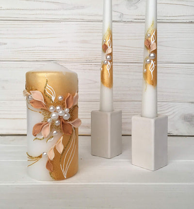 Magik Life Unity Candle Set for Wedding - Wedding Unity Set for Reception and Ceremony - Candle Sets - 6 Inch Pillar and 2 * 10 Inch Tapers-Gold