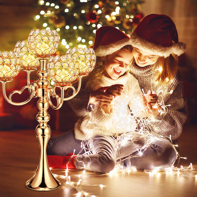 Tioncy 4 Pcs 5 Arm Gold Crystal Candle Holders 21.5 Inch Tall Gold Candelabra Centerpiece with Crystal Candle Holder Bowl for Wedding Home Anniversary Dinner Party Table Decoration (Gold)