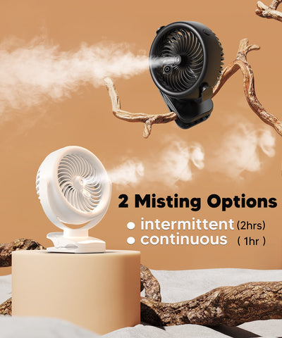 TYZU 7 Inch Portable Fan, Misting Fan, 4000 mAh Battery Operated Fan, Outdoor Misting Fan With 2 Mist Modes & 4 Speeds, 130ml Tank, 360° Rotatable, Clip on fan For Outside Camping Stroller Golf Cart