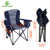 ALPHA CAMP Oversized Camping Folding Chair Heavy Duty with Cooler Bag Support 450 LBS Steel Frame Collapsible Padded Arm Quad Lumbar Back Chair Portable for Lawn Outdoor,Blue,1PC