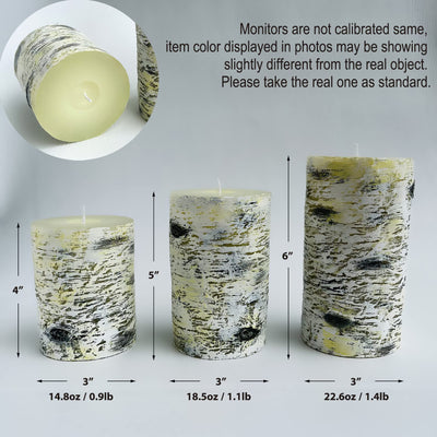 MOZEAL Hand-poured Unscented Candle,Dripless Pillar Candle set of 3,Includes 4", 5" and 6",approx 300 hours Burn Time,Rustic Country Style,for Wedding,Dinner,Christmas,Restaurants and Home decor,Birch