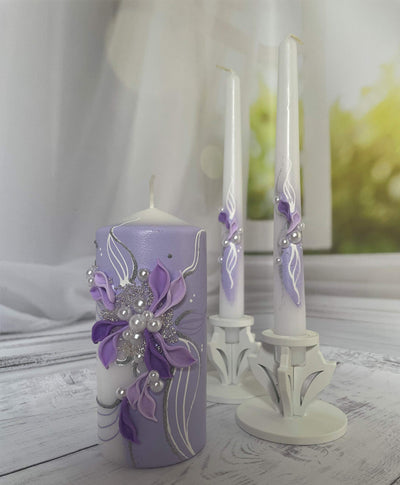 Magik Life Unity Candle Set for Wedding - Wedding Unity Set for Reception and Ceremony - Candle Sets - 6 Inch Pillar and 2 * 10 Inch Tapers-Royal Violet