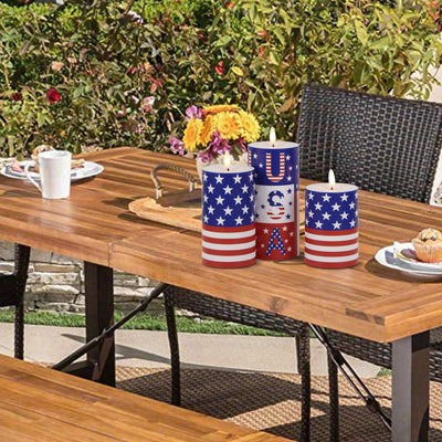 Wondise Patriotic Candles Outdoor Waterproof Flameless Candle with Remote & Timer, 4th of July Battery Operated 3D Wick LED Pillar Flag Candles for Independence Day Home Decor