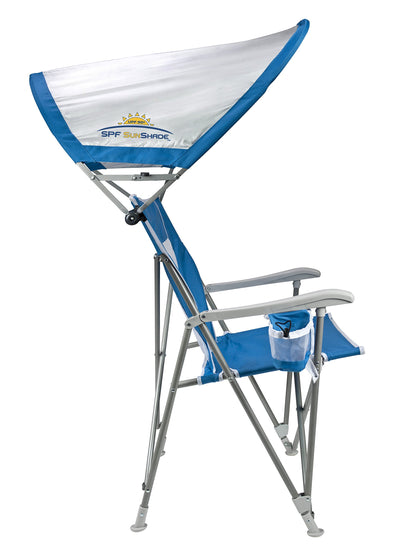 GCI OUTDOOR SunShade Captain's Chair | Collapsible Folding Canopy Shade Chair with Durable Armrests, Drink Holder & Portable Carry Bag, Perfect for Beach Trips & Picnics — Saybrook Blue