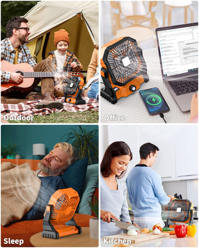 GIPAOE Personal Fan Camping rechargeable, 20000mAh Battery powered fan with LED Lantern,270°Head Rotation, Small Table/USB Desk Fan Portable with Hanging Hook for Travel Camping Tent Office, Orange