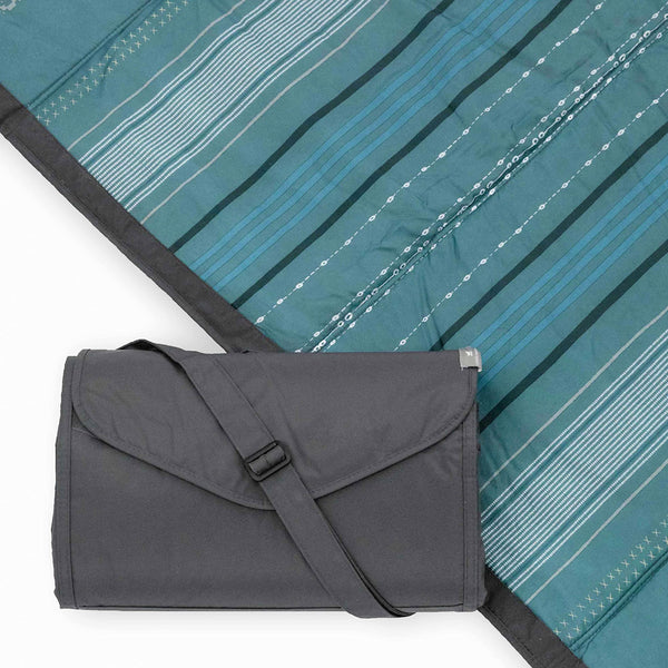 Little Unicorn Outdoor Family Picnic & Beach Blanket, Water-Resistant, Compact Fold, XL Size, 5 x 10 feet, (Shoreline Stripe)