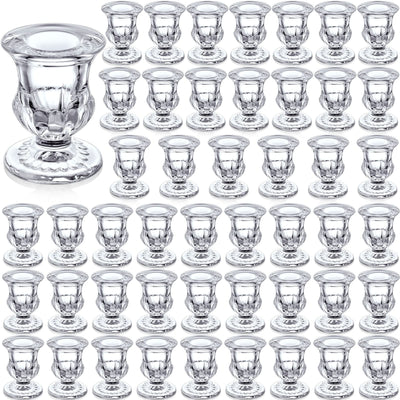 48 Pieces Glass Taper Candle Holders 2.5 Inch Clear Glass Taper Candlestick Holders Bulk Elegant Glass Candle Holders for Table Centerpiece Wedding Christmas Thanksgiving Party Decor (Clear)