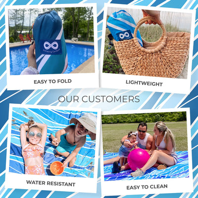 Everlasting Comfort Beach Blanket Waterproof Sandproof - Large Oversized Sand Free Beach Mat Fits Up to 10 People w/Stakes, Storage Bag - Essentials for Beach, Picnic, Concert