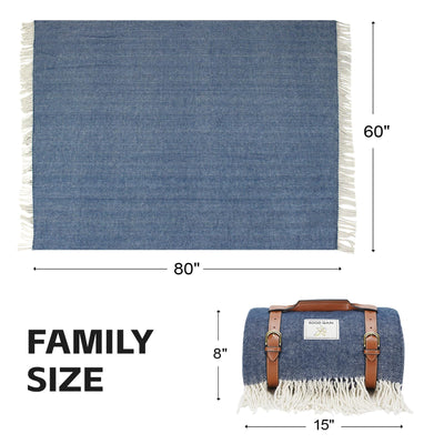 Waterproof Picnic Blankets- 80 * 60 Extra Large Outdoor Blanket Foldable, Beach Blanket with PU Handles, Sandproof Picnic Mat for Hiking, Camping, Lawn, Park, Grass. Blue