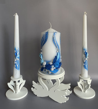 Magik Life Unity Candle Set for Wedding - Wedding Unity Set for Reception and Ceremony - Candle Sets - 6 Inch Pillar and 2 * 10 Inch Tapers-Royal Blue