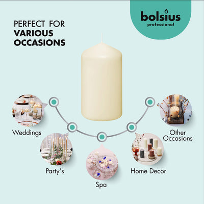 BOLSIUS 12 Ivory Pillar Candles Set - Unscented 43 Hour Long Lasting Candles - 2.7-x 5.1-inch Dripless Clean Burning Smokeless Dinner Candle - Perfect for Weddings Parties and Special Occasions