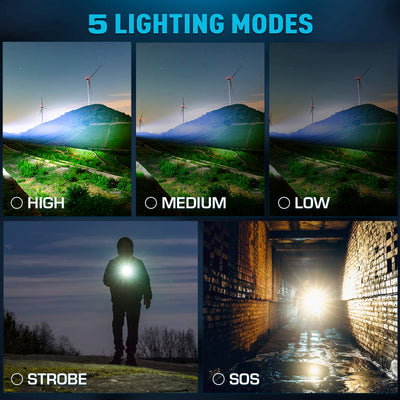 Rechargeable Flashlights 990000 High Lumens, High Power Led Flashlight, XHP70.2 Powerful Tactical Flashlight with Zoomable, 5 Modes, IPX7 Waterproof, Flashlight for Camping, Hiking, Emergencies