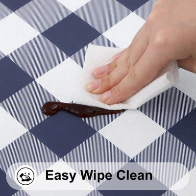 smiry Round Picnic Table Cloth, Elastic Waterproof Fitted Vinyl Tablecloth for 36"-44" Tables, Flannel Backed Buffalo Plaid Table Covers for Dining, Camping, Outdoor, White and Navy