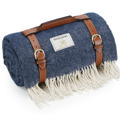 Waterproof Picnic Blankets- 80 * 60 Extra Large Outdoor Blanket Foldable, Beach Blanket with PU Handles, Sandproof Picnic Mat for Hiking, Camping, Lawn, Park, Grass. Blue