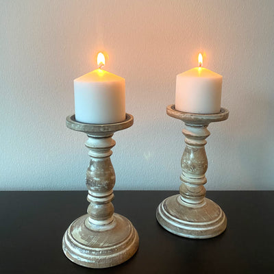 Hosley Set of 2 High Wood Candle Holder 8 Inch High for Pillar Wax Candles Flameless Candle. Distress Finish Candleholder. Ideal Gift for Wedding Party Home Spa Reiki Aromatherapy Candle Gardens O4