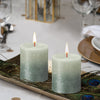 BOLSIUS 4 Pack Foggy Green/Oxid Blue Sunset Rustic Metallic Pillar Candles - 2.75 X 3.25 Inches - Includes Natural Plant-Based Wax - Unscented Dripless Smokeless 35 Hour Quality European Candles