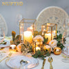 NUPTIO Candle Lantern for Wedding Centerpiece: 18 Pcs Clear Hurricane Glass Pillar Candles Holder with Gold Frame Bulk Decorative Candle Lanterns for Christmas Dining Table Decor 8.1 & 6.5 & 4.7 inch