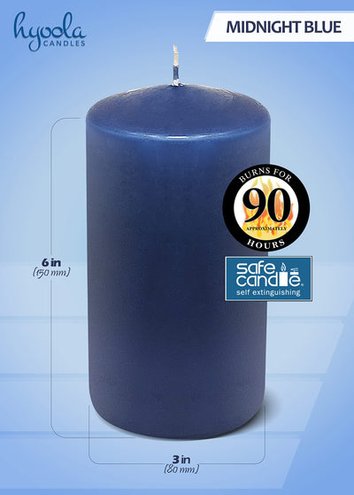 Hyoola Midnight Blue Pillar Candles 3x6 Inch - 6 Pack Unscented Pillar Candles - European Made