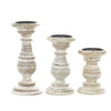 Deco 79 Mango Wood Turned Style Pillar Candle Holder with Distressed Finish, Set of 3, 6", 8", 10"H, Cream