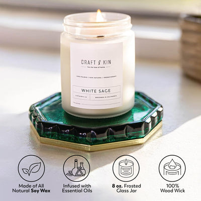 White Sage Candles | Sage Candles for Cleansing House | Summer Candle, Wood Wicked Candles | 8 oz 45 Hour Burn, Scented Candles for Home Scented Candle Sage, Soy Candles, Masculine Candle
