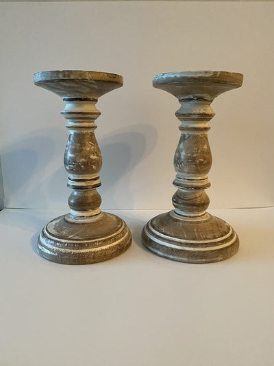 Hosley Set of 2 High Wood Candle Holder 8 Inch High for Pillar Wax Candles Flameless Candle. Distress Finish Candleholder. Ideal Gift for Wedding Party Home Spa Reiki Aromatherapy Candle Gardens O4