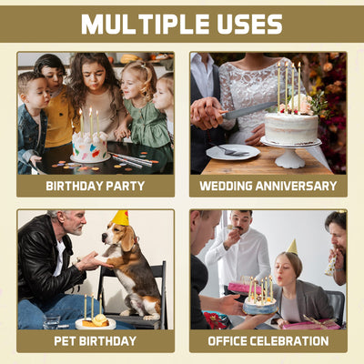 Bundaloo Gold Birthday Candles for Cake - Set of 48 Gold Candles for Birthday Cakes - with Plastic Holders, 5.5" Long, 0.20" Thickness