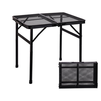 ALZEROOE Metal Picnic Small Folding Table, Camping Grill BBQ Side Table for Outdoor Garden Patio Yard - Portable Lightweight, Compact & Height Adjustable Collapsible Table