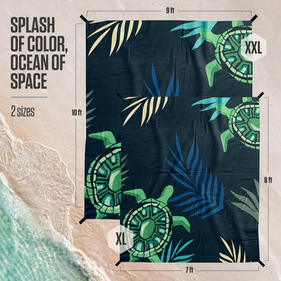 VENTURE 4TH Family-Size Beach Blanket: Sandproof, Waterproof, Lightweight & Compact. Includes Stakes and Carry Bag. 7x8 feet XL Navy Turtle