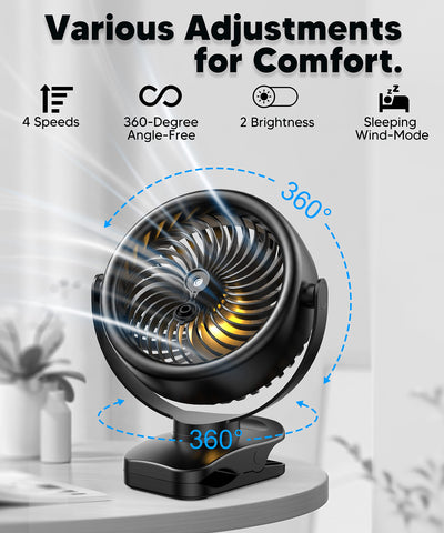 TYZU 7 Inch Portable Fan, Misting Fan, 4000 mAh Battery Operated Fan, Outdoor Misting Fan With 2 Mist Modes & 4 Speeds, 130ml Tank, 360° Rotatable, Clip on fan For Outside Camping Stroller Golf Cart
