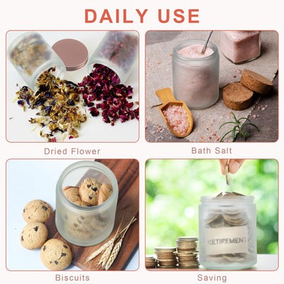 Tioncy 8 oz 250 ml Frosted Glass Jars with Metal Rose Gold Lids Round Thick Candle Making Jars Mason Canning Jar Bulk Empty Food Storage Container for Honey Cosmetic Vanilla Liquid(12 Pcs)