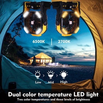 RUNTOP Camping Fan,Beach fan Rechargeable Portable Camping Fan Portable fan Battery Operated Fan, usb Fan with Hook 2 Blades Table Fan,Camping Fans for Tents, Outdoor Fan 270°Rotation, Timer Funtion