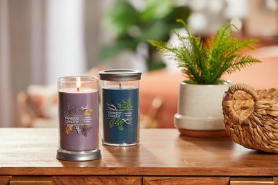 Yankee Candle Dried Lavender & Oak Signature Medium Pillar Candle - 14.25oz, Medium Purple - Soy Wax Blend, Metal Lid Coaster - Home & Kitchen Décor