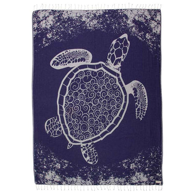 76” x 62” Large Sand Free Turkish Beach Towel, 100% Organic Turkish Cotton Yarn, Quick Dry Towel for Beach, Picnic, Blanket or Bath,Navy Blue Color, Turtle