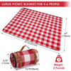 Extra Large Picnic Blanket, 79" x 59" Soft Fleece Thick Beach Mat with PU Carrier and Waterproof Backing, Family Outdoor Travel Camping Rug, Portable, Light Weight and Sand-Proof - Red Check